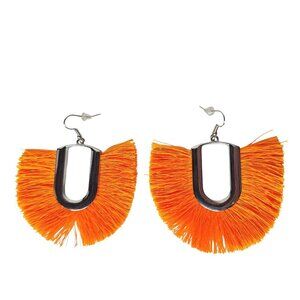 Orange Fringe Fan Earrings Boho Statement Dangle